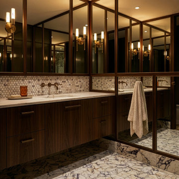 Calacatta Picasso Marble & Dark Walnut Millwork