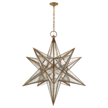 Moravian XL Star Lantern in Gilded Iron with Antique Mirror
