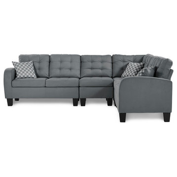 Dexter 2-Piece Set Reversible Sectional Sofa With 3 Pillows, Gray