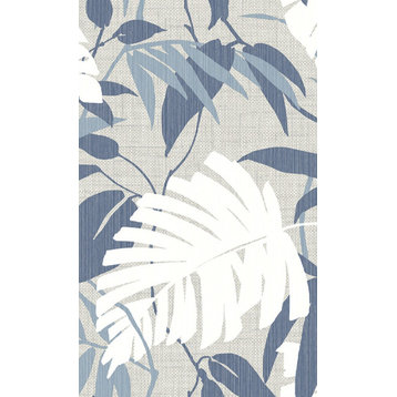 Wisp Printed Palm Leaves Botanical Wallpaper, River Blues, Double Roll