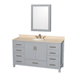 60 inch Transitional Grey Finish Bathroom Vanity Set - Bathroom Vanities And Sink Consoles