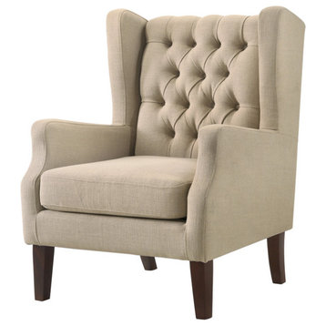 Irwin Linen Button Tufted Wingback Chair, Beige