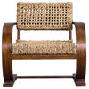 Open Wood Frame Boho Midcentury Accent Chair | Woven Seat C Shape Curved Retro