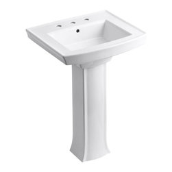 KOHLER Archer Vitreous China Pedestal Combo Bathroom Sink in White with Overflow - Bathroom Sinks