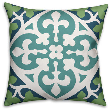 Blue and Green Leaves Pattern 18"x18" Outdoor Throw Pillow