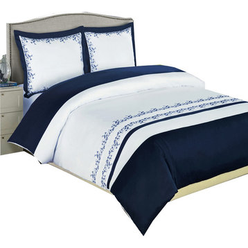 Amalia 100% Cotton Embroidered Comforter Set, Navy, King/Cal King