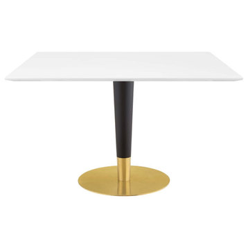 Zinque 47" Square Dining Table, Gold White