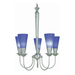 Lite Source LS-10925PS/BLU Monarch 5-Lite Chandelier with Blue Glass Shades, Pol - Chandeliers