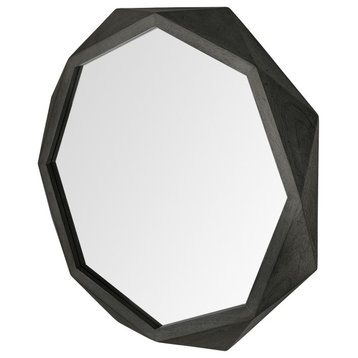 HomeRoots 41" Octagon Black Wood Frame Wall Mirror
