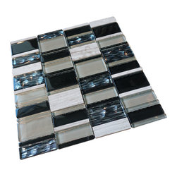 White, Black and Blue Random Brick Rectangle Pattern Glass Mosaic Tiles - Home Decor