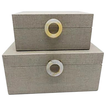 Wood 2-Piece Set Box With Ring Detail, Beige