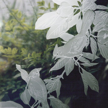 "Chatting Cardinals" Etched Glass Window