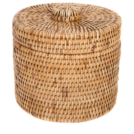 Artifacts Rattan Round Single Tissue Roll Box, Honey Brown