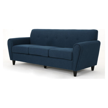 GDF Studio Emily Buttoned Traditional Fabric 3-Seat Sofa, Navy Blue