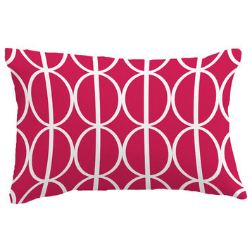 Ovals Go 'Round Geometric Print Pillow With Linen Texture, Pink/Fuchsia, 14"x20"