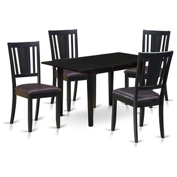 5 Pieces Dining Set, Butterfly Table & Chairs With Faux Leather Seat, Black