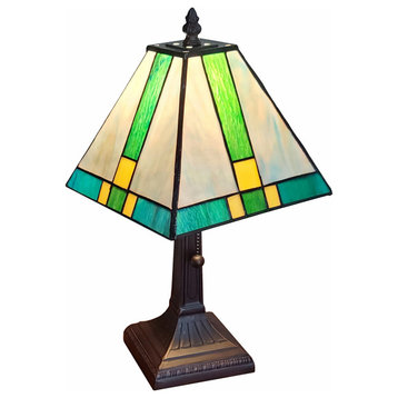 15" Tiffany Cream and Green Mission Style Table Lamp