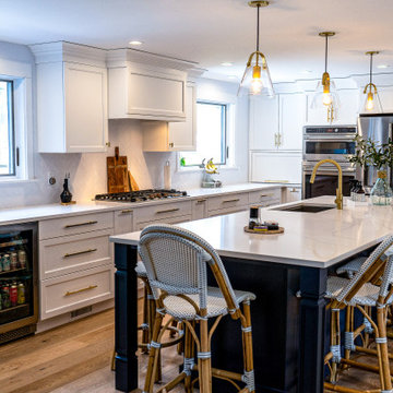 Large Two-Toned White Kitchen with Navy Blue Cabinets, Hollis New Hampshire
