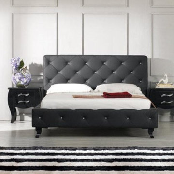 Monte Carlo - Black Leatherette Modern Bed with Crystals