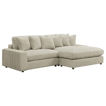 Pemberly Row Modern Velvet Upholstered Reversible Sectional Sofa in Sand