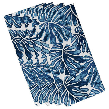 22"x22" Palm Leaves, Floral Print Napkin, Blue, Set of 4