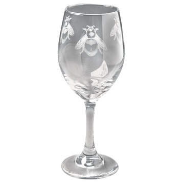 Wine Glasses With Bees, Set of 4, Gray, 11 oz.