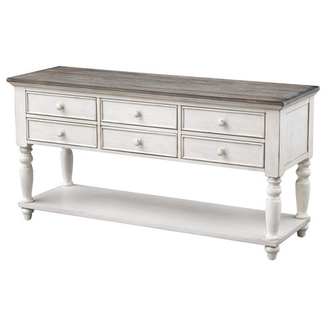 Bar Harbor II Cream 6 Drawer Console Table