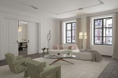 Example of a transitional living room design in New York