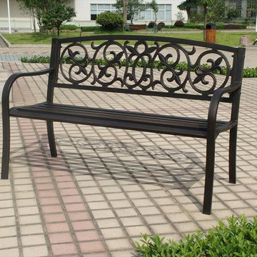 Steel Filigree Slat Seat Bench - Kontiki Porch Seating - Steel Benches