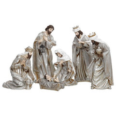 Inuit Family Ceramic Nativity Scene, 8-Piece Set - Contemporary