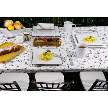 16 Piece Square Beaded Stoneware Dinnerware set by Lorren Home Trends, White