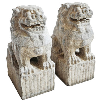 Consigned Old Mongolian Stone Foo Dog Pair