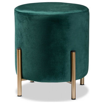 Emaan Glam and Luxe Velvet Fabric Ottoman, Green