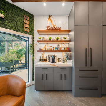 Marble-Backed Coffee Bar with Floating Shelves