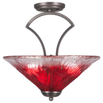 Zilo Semi Flush With 3 Bulbs, Graphite Finish With 16" Raspberry Crystal Glass