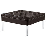 Inspired Home - Fernanda PU Leather Tufted with Nailhead Trim  Acrylic Legs Ottoman, Espresso - Our PU leather oversized square ottoman adds a contemporary yet reserved touch to your living room or home office. Featuring supple PU leather with button tufting, the comfort of a high density foam cushioned seat, sturdy acrylic feet. This chic, oversized accent piece is perfect for kicking up your feet and watching the game.FEATURES: