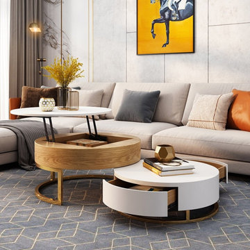 Lift-Top Wood Coffee Table with Rotatable Drawers