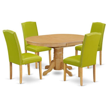 East West Furniture Avon 5-piece Wood Dining Set in Oak/Autumn Green