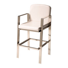 Fashion Bed Group - Juneau Metal Bar Stool With Upholstered Seat, White and Nickel, 30" - Bar Stools and Counter Stools