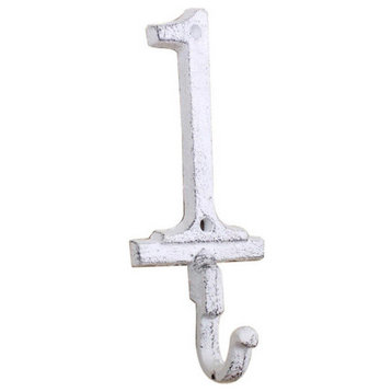 Whitewashed Cast Iron Number 1 Wall Hook 6''