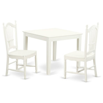 3-Piece Small Kitchen Table and 2 Hard Wood Kitchen Dining Chairs, Linen White