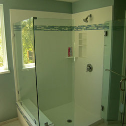 Corian Seamless Glacier White Shower with Frameless Shower Door - Shower Doors