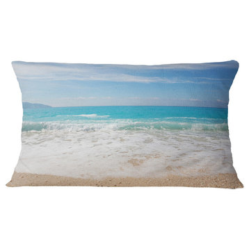 White Waves Kissing Beach Sand Seashore Throw Pillow, 12"x20"