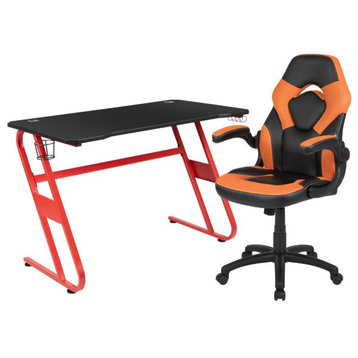 Flash Furniture 2 Piece Z-Frame Gaming Desk Set in Red and Orange