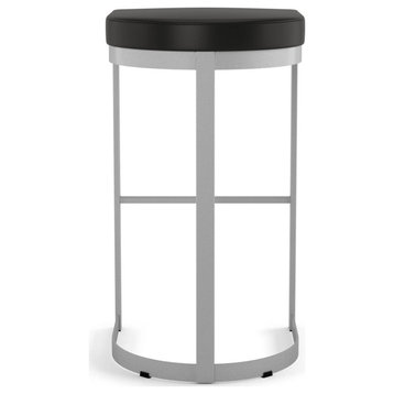 Amisco Lester Stool, Black Faux Leather/Shiny Gray Metal, Bar Height