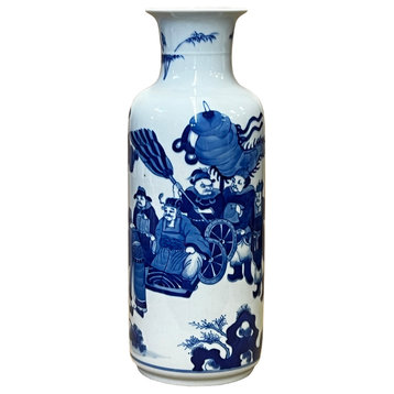 Chinese Blue White Porcelain Straight Body People Theme Vase Hws2981