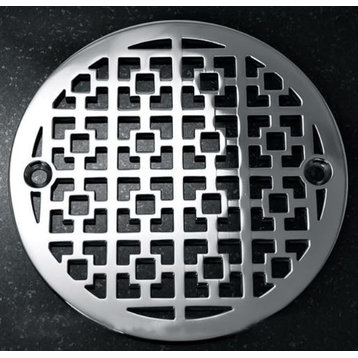3.25 Inch Round Shower Drain Cover, Geometric No 1 design by Designer Drains, Polished Stainless Steel, 3.25"