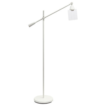 Lalia Home Swing Arm Floor Lamp With Clear Glass Cylindrical Shade, White