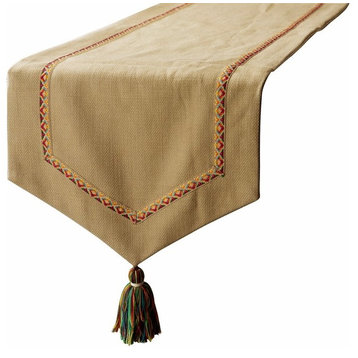 Jute Table Runner Jute Textured Fabric with Lace & Tassels 14" x 48"-Jute Vibes