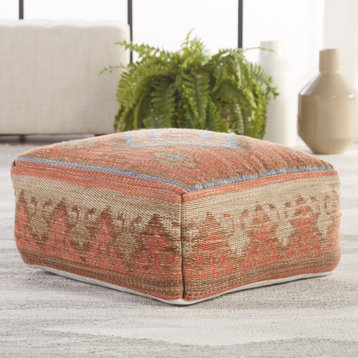 Ember Indoor and Outdoor Tribal Orange and Blue Cuboid Pouf